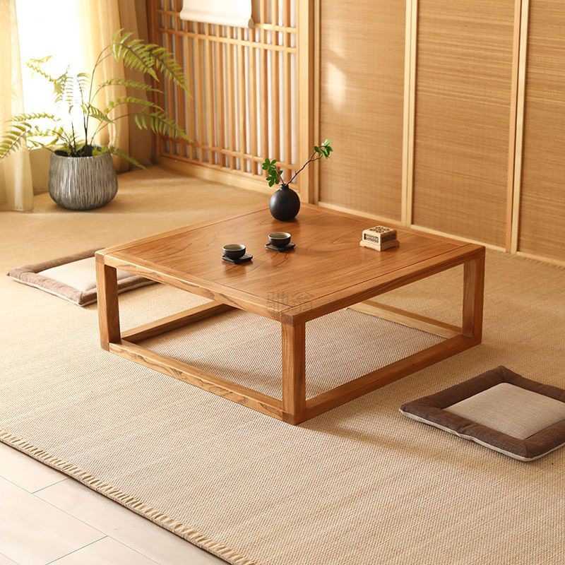 3l榆木飘窗小茶几实木炕桌日式榻榻米茶几矮桌子方桌简约茶桌地台