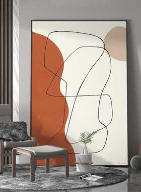 橙色抽象人物建筑装饰画现代轻奢客厅玄关背景墙壁大尺寸挂画简约