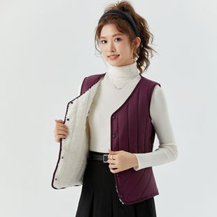 女士冬季保暖加大加厚加绒居家青年内搭坎肩羊羔毛棉马甲女款8703
