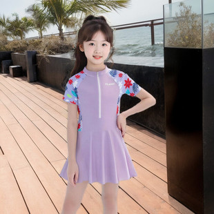 儿童游泳衣女童连体裙速干中大童宝宝分体平角裤保守女孩学生泳装