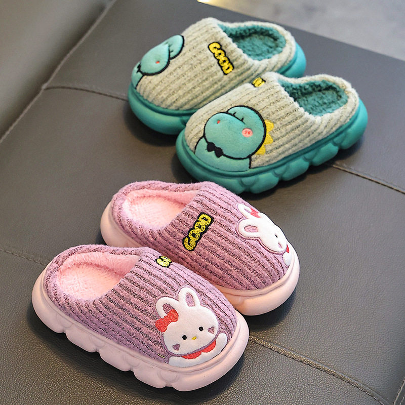儿童棉拖鞋冬男女童保暖加绒毛毛厚底居家亲子中小童宝宝包跟棉鞋