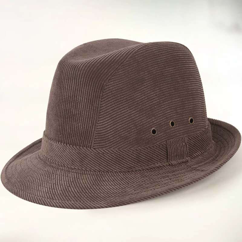 帽子男春秋礼帽中老年人英伦爵士帽爸爸绅士帽条绒布料