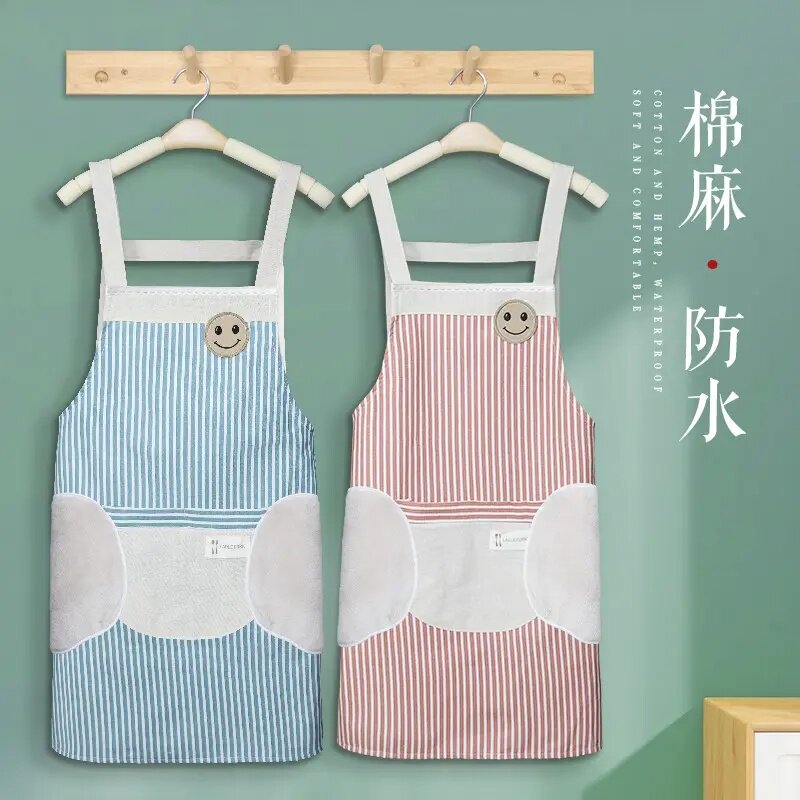 棉麻防水防污背带厨房围裙