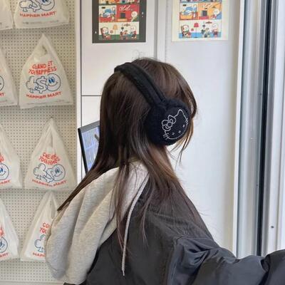 卡通kt猫黑色耳罩纯色简约冬季保暖套耳套护耳朵防寒耳捂子女学生