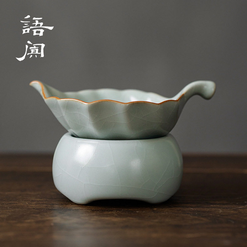 台湾丰子汝窑茶滤中式汝瓷茶漏复古风茶叶过滤网客厅陶瓷茶隔配件