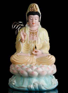 热销汉白玉坐莲南海观音菩萨佛像客厅家用供奉观世音菩萨观音像摆