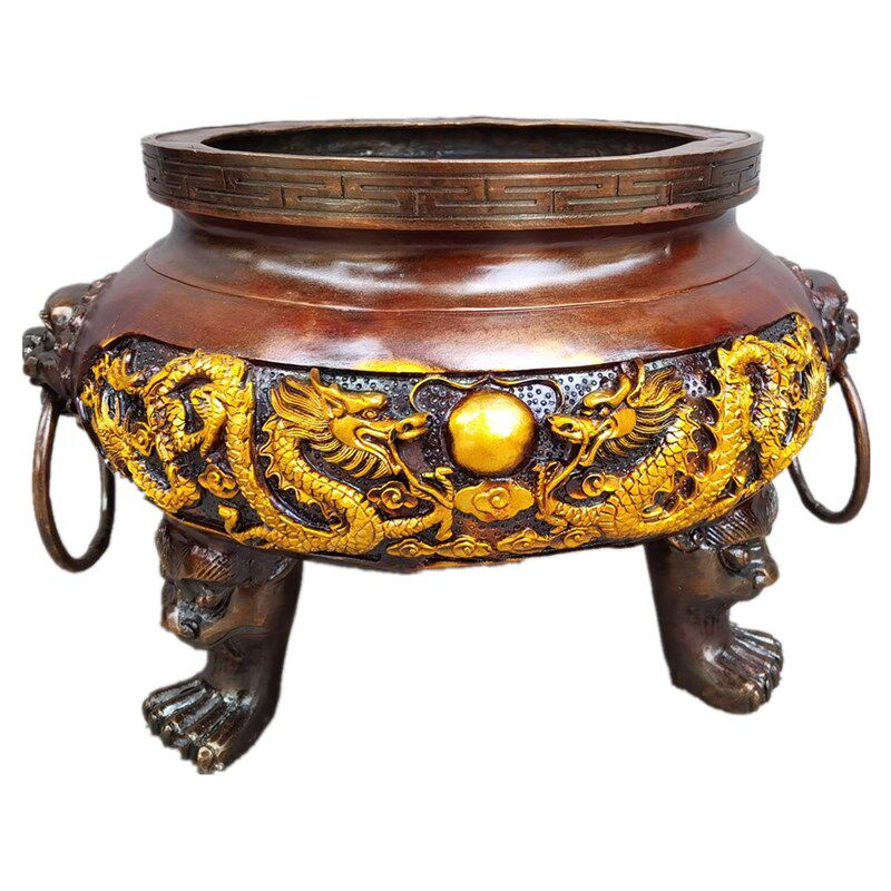 热销特大号纯铜香炉双龙香炉寺院寺庙祠堂香炉二龙香炉鼎家居铜器