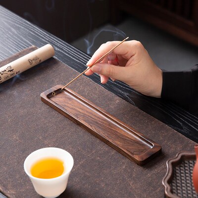 热销黑胡桃木线香家用熏香插手工茶道长形香炉香底座沉香盘托茶室