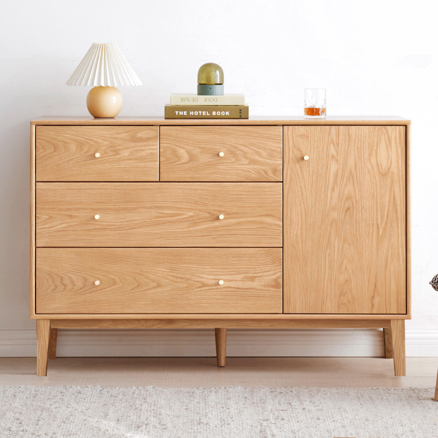 匠木诺纯实木斗柜家用带门斗橱北欧卧室抽屉柜橡木收纳柜子置物柜