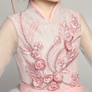 公主裙女童晚礼服中国风儿童礼服古筝演出服模特走秀婚纱裙蓬蓬冬