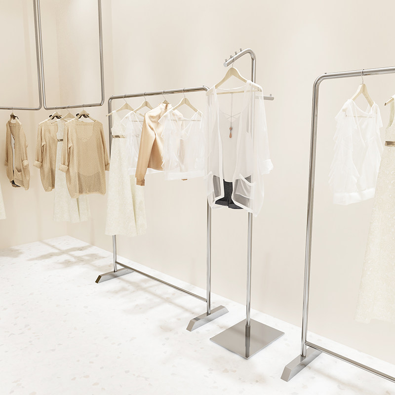 衣架服装店专用不锈钢正挂架女装店陈列道具银色落地展示架挂衣架