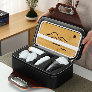便携式旅行茶具套装户外旅游家用陶瓷功夫白瓷盖碗茶杯茶艺教学组