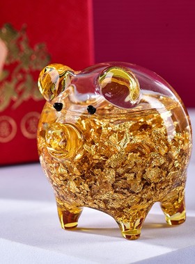 法兰晶创意礼物招财金猪摆件装饰品工艺品祝福礼品摆件礼盒装