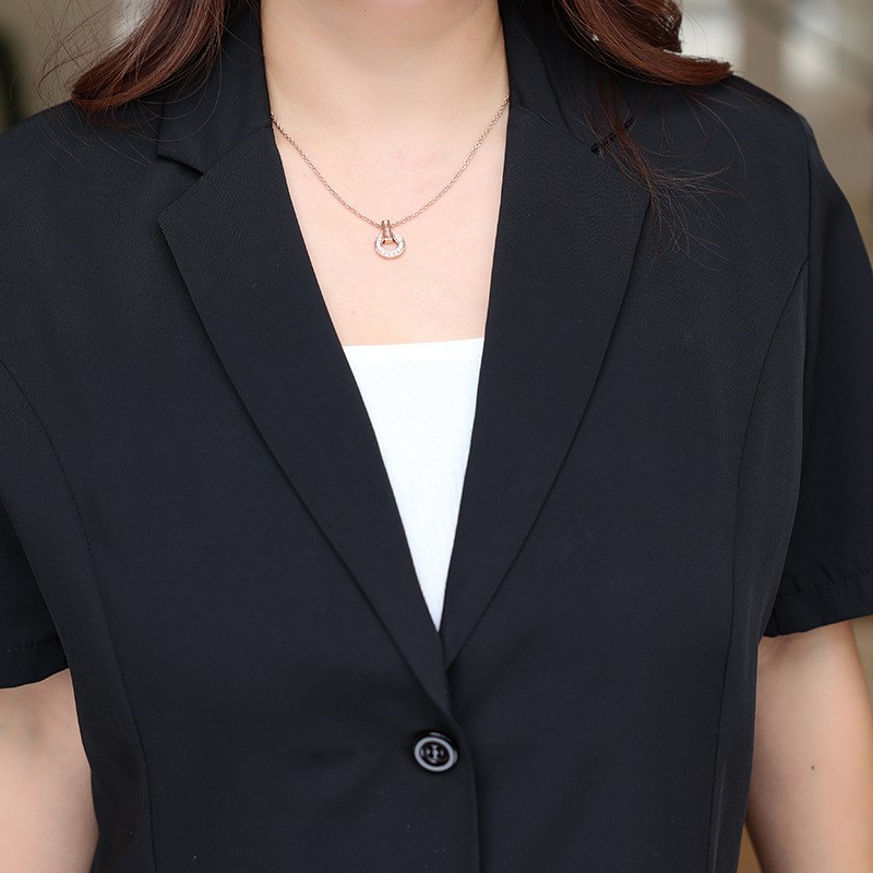 大码西装外套女正肩薄款200斤胖mm韩版西装裤显瘦套装短袖西服夏