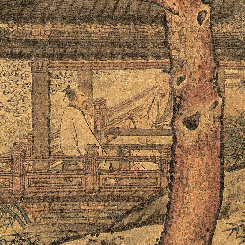 松阁抚琴图国画靠山画客厅卷轴挂画临摹学习画稿古代名画装饰画芯