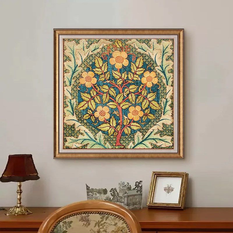 美式玄关装饰画幸福树复古油画餐厅发财树挂画走廊过道壁画高级感