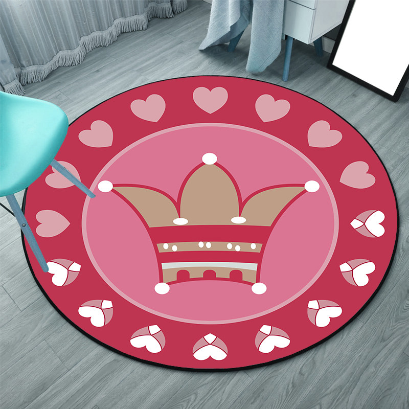 女孩公主卡通圆形地毯女生粉色书桌学习椅子地垫吊篮电脑椅床边垫
