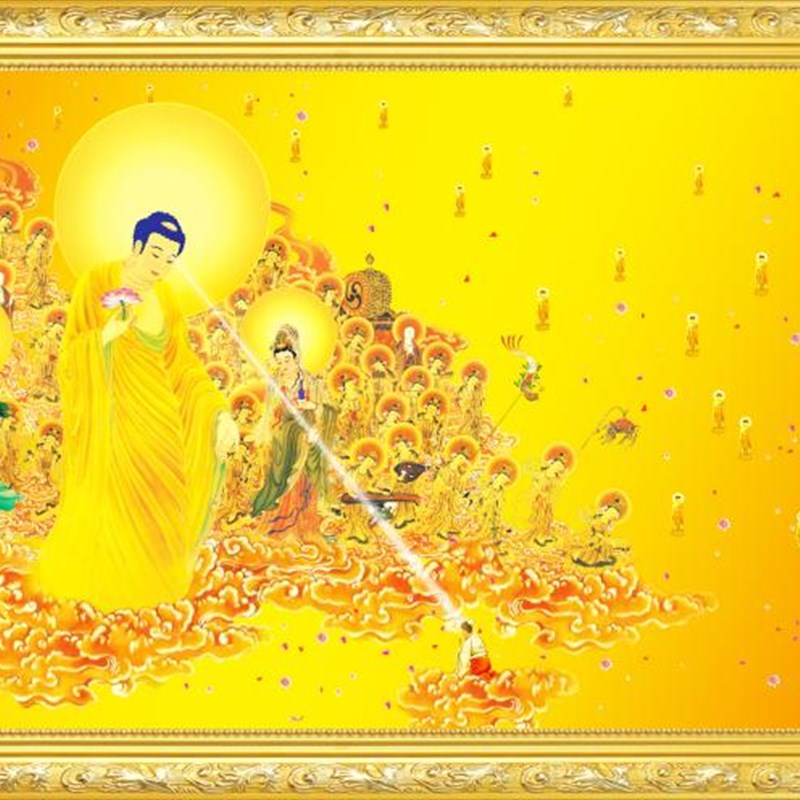 大小款西方三圣接引图西方极乐世界接引图阿弥陀佛接引图挂画贴画