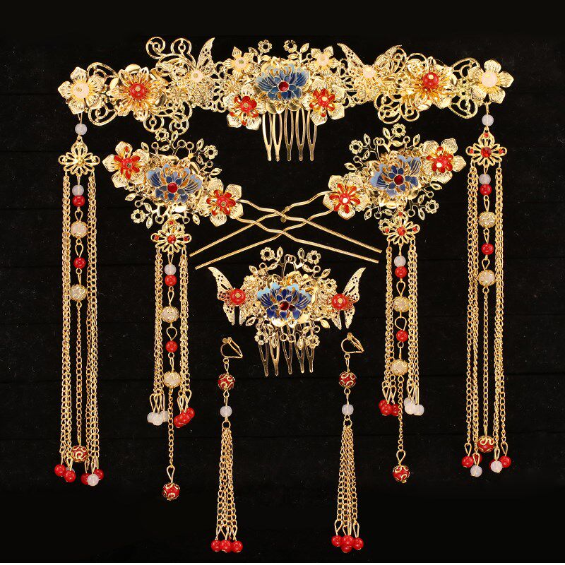 新娘头饰大气复古风皇冠步摇流苏发饰敬酒服秀禾服龙凤褂结婚凤冠