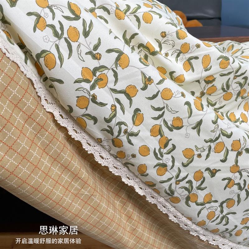 新款拼接柠檬加厚可拆洗脱胆长方形烤火被罩电暖炉罩隐形花边拉链