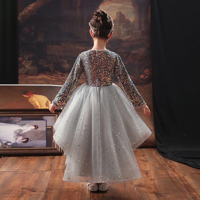 儿童礼服公主裙女童蓬蓬纱生日长袖花童婚纱主持人钢琴演出服表演