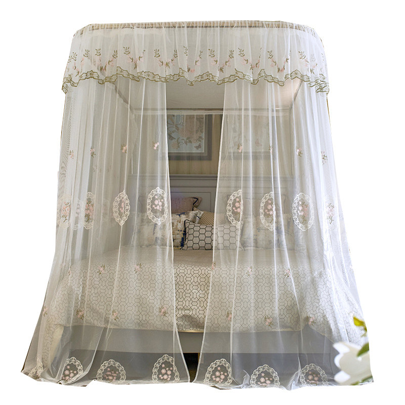 u型轨道蚊帐家用1.8m1.5米床加密加厚导轨支架落地欧式床幔纹帐