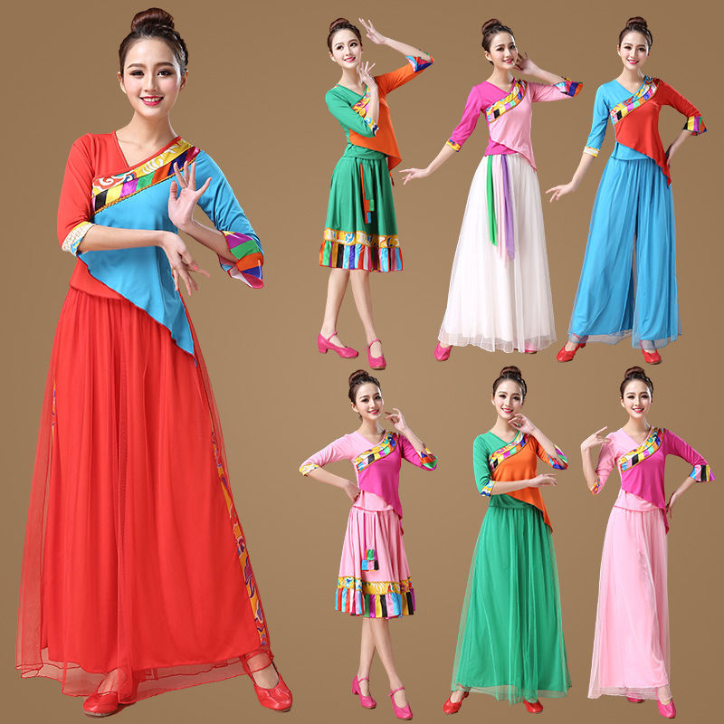 藏族广场舞服装春夏牛奶丝女成人新款套装短袖跳舞蹈中老年演出服