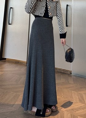 灰色半身裙女2024新款冬季加绒高个子加长版175cm宽松中长针织裙