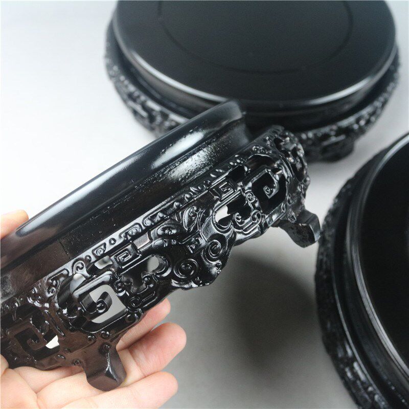 黑檀木圆形花瓶盆景鱼缸玉石摆件瓷器文玩紫砂壶古董实木底座木托