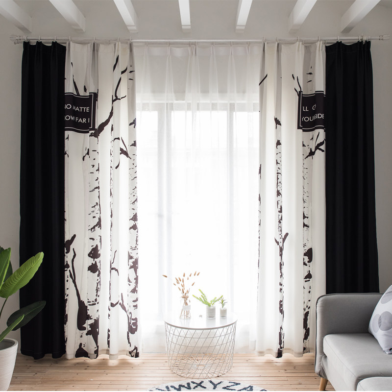 白桦树个性北欧式窗帘网红卧室客厅落地飘窗遮阳光创意装饰工业风