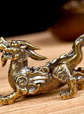 纯手工黄铜貔貅摆件公母一对中式客厅办公桌面纯铜麒麟装饰工艺品