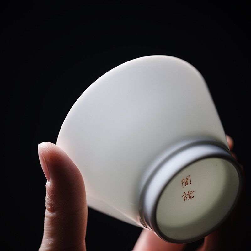 闻说景德镇市永乐甜白品茗杯 纯手工薄胎白瓷陶瓷 主人杯茶杯