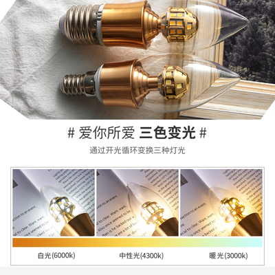 TOVD智能水晶吊灯光源节能灯LED蜡烛灯泡 e14e27小螺口尖泡5W7W9W