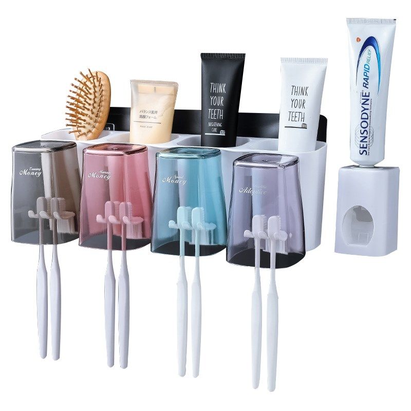 刷牙杯子壁挂家庭套装漱口杯牙缸一家四三口放牙膏牙刷置物架高档