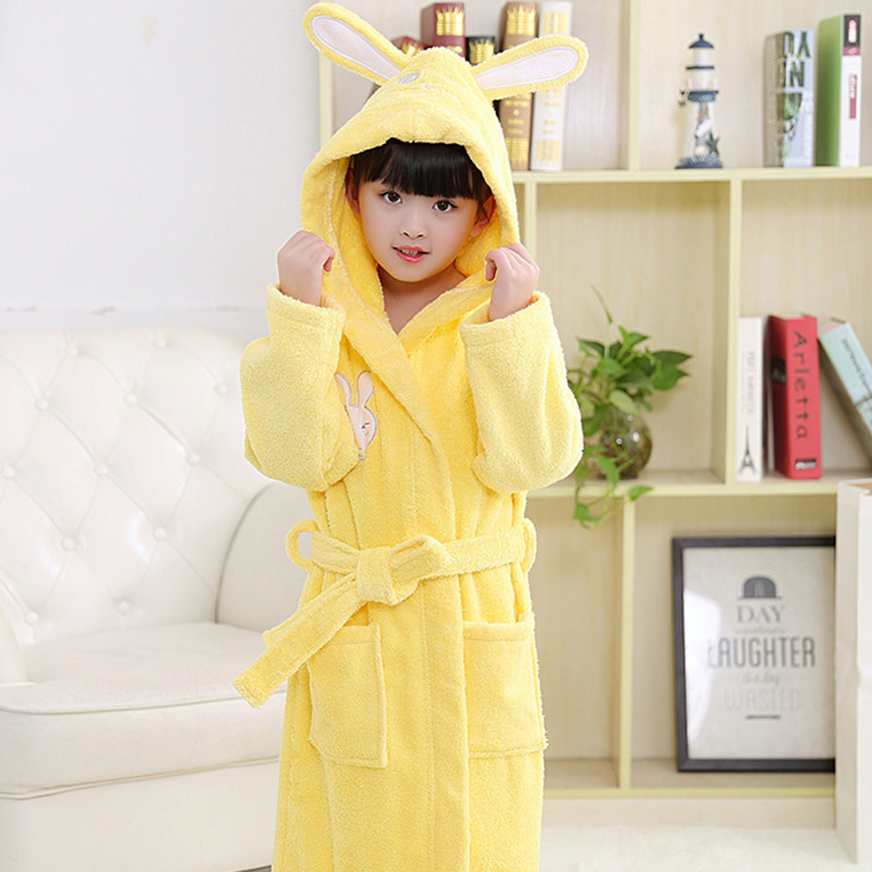 A类纯棉儿童浴袍毛巾料秋冬春加厚加长浴衣洗澡游泳睡袍卡通带帽