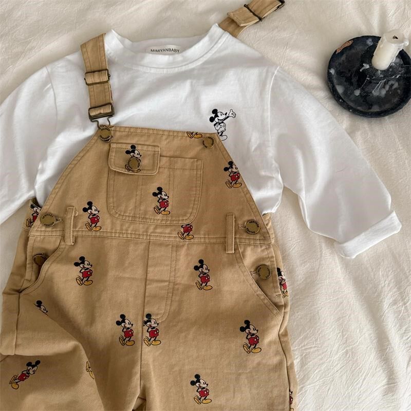 儿童背带裤男2025春秋款小童休闲长裤子满印宝宝卡通连体裤女纯棉