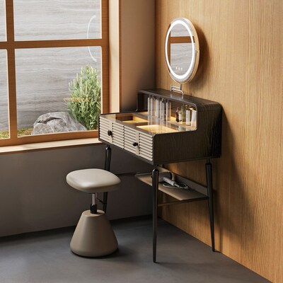 小户型实木梳妆台轻奢高级感主卧化妆桌新款多功能小型70cm化妆台