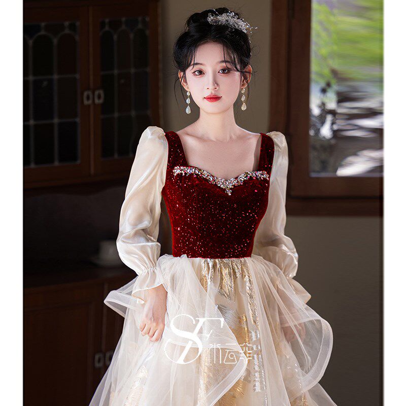 敬酒服新娘2025新款夏季长袖红色新中式结婚订婚礼服裙女在逃公主