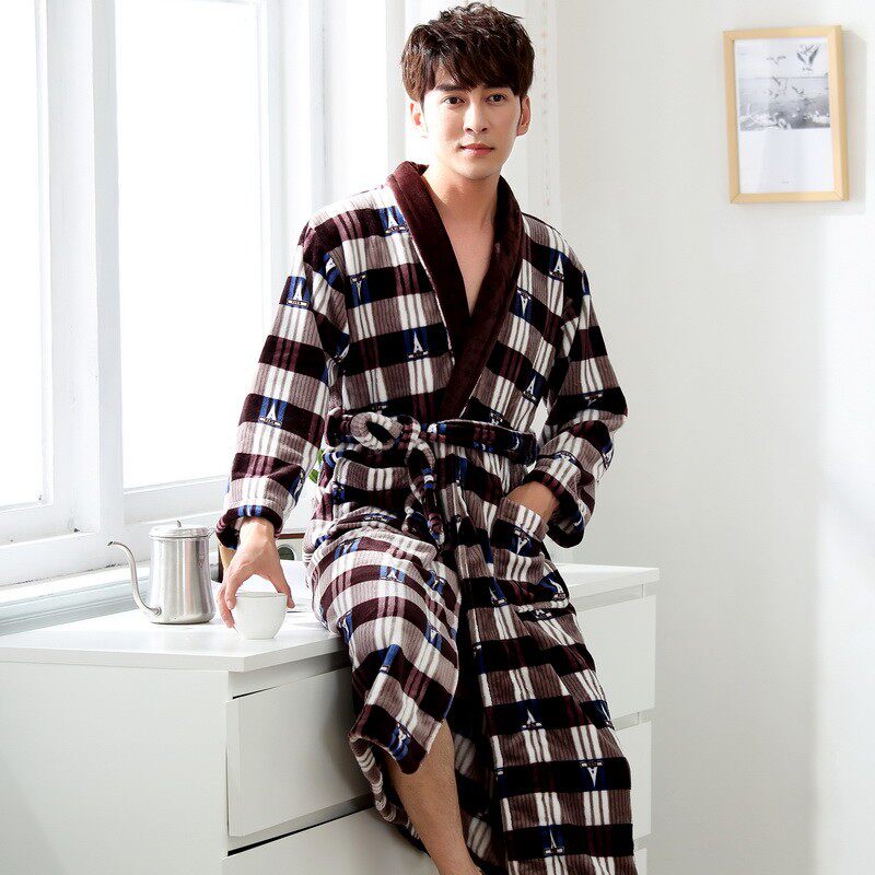 秋冬季珊瑚绒睡袍加厚情侣睡衣浴袍可爱法兰绒男女士家居服柔软