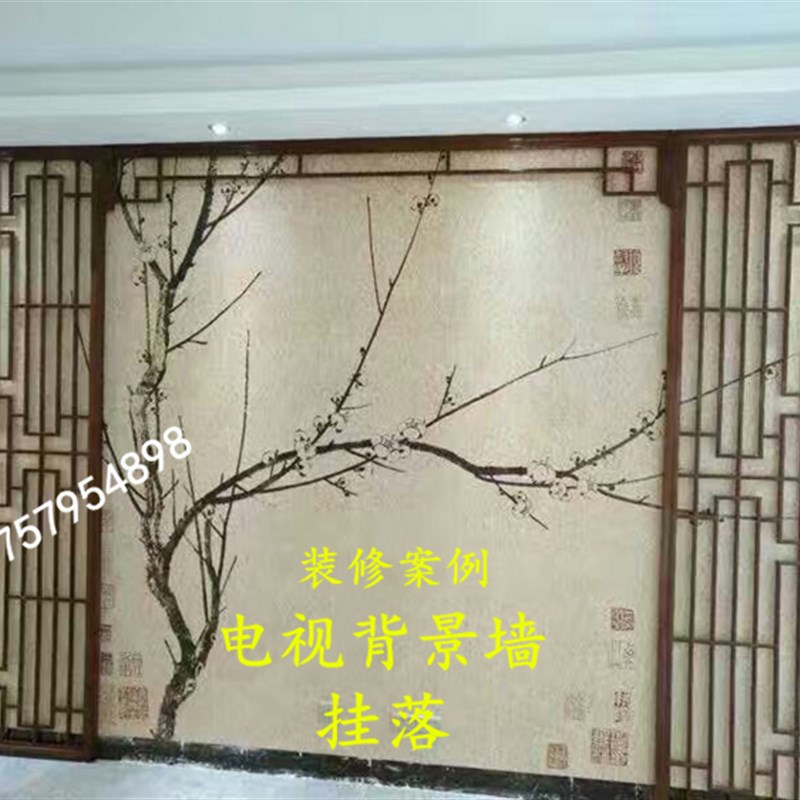 客厅 中式吊顶过道门窗镂空隔断实木玄关电视背景墙花格子定制做