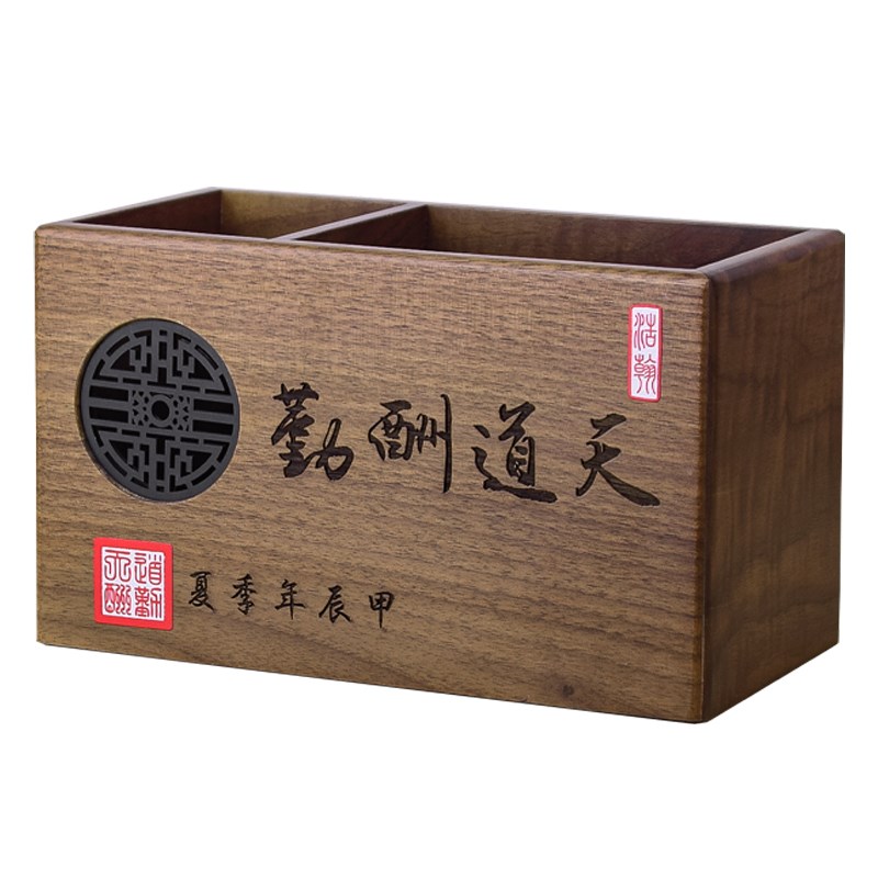 胡桃木大容量高级感超大笔筒木质办公桌面笔桶实木摆件礼物品定制图片