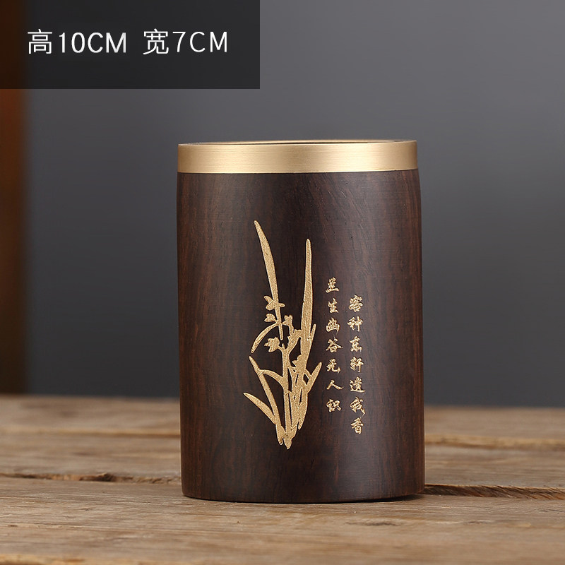 黑檀木六君子单筒茶筒笔筒茶道收纳筒收纳罐文房用品办公茶桌摆件