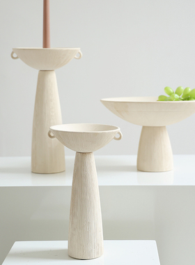 热销北欧简约法式现代割纹肌理陶瓷烛台果盘摆件浪漫餐桌装饰酒店