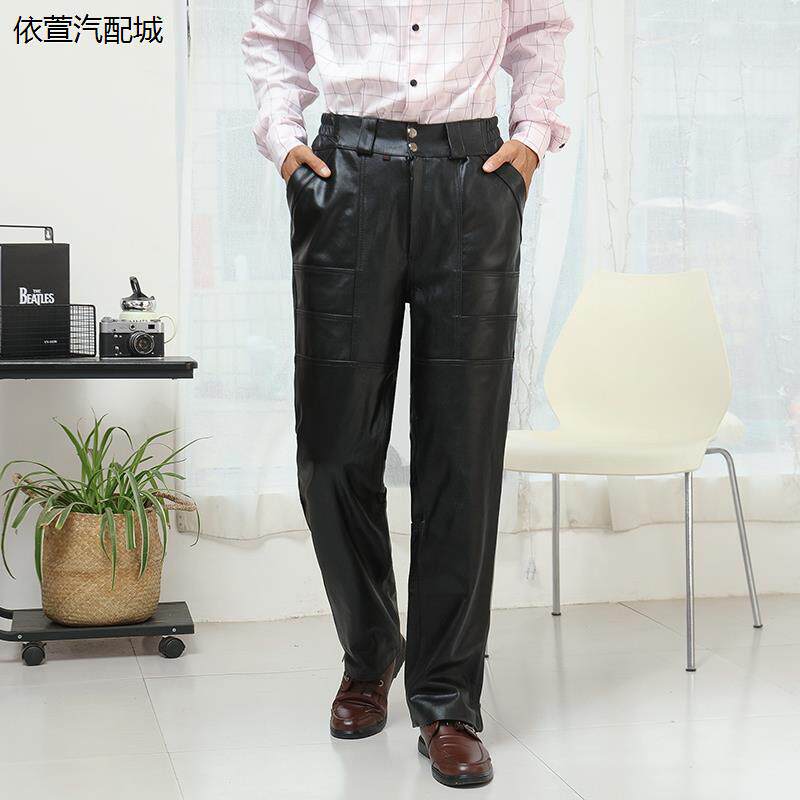 海宁真皮皮裤男士保暖加厚绵羊皮裤骑行裤中老年宽松摩托机车裤冬