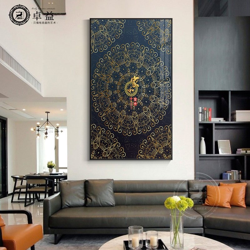 孔雀玄关装饰画客厅竖版过道现代简约挂画轻奢大竖幅入户墙面定做图片