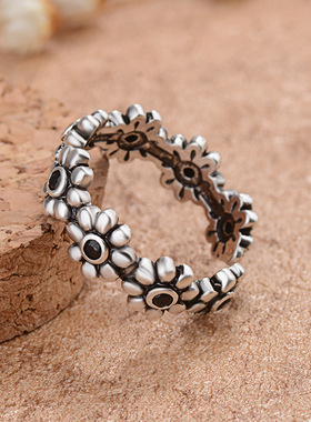 民族风古典复古泰银雏菊戒指女韩版潮流时尚个性开口戒食指戒饰品