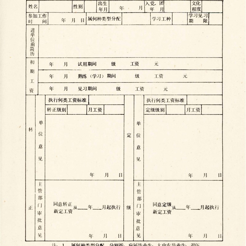 新品老纸老旧档案表格旧工资表转正定级审批表50克杂点浅蜂窝纹双