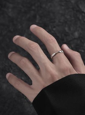 S925银戒指男潮自律素圈莫比乌斯环男士单身指环简约开口潮男个性