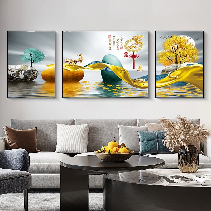 定做客厅装饰画沙发挂画北欧晶瓷镶钻画现代简约大气三联画背景墙图片