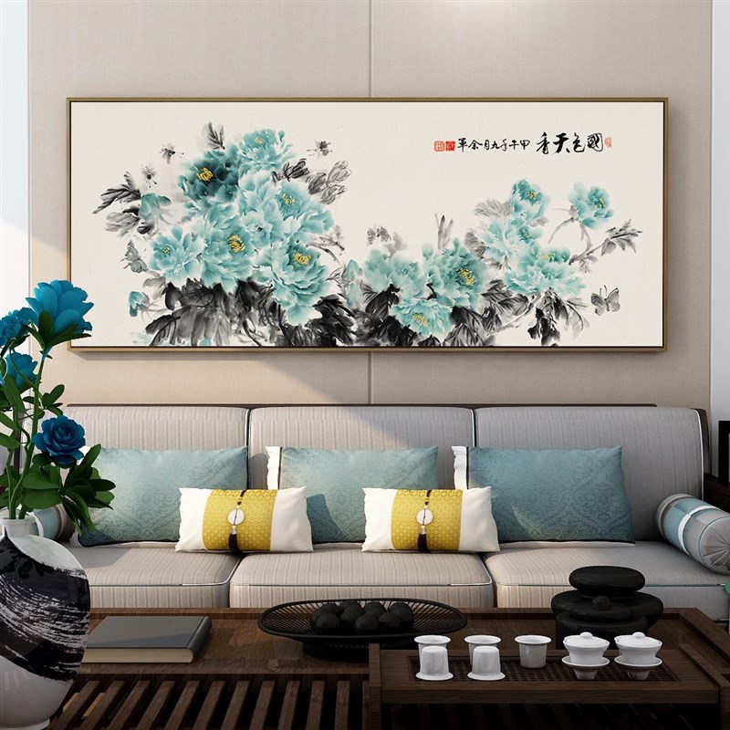 花开新定做客厅风水大厅牡丹装饰画图挂画墙壁中式富贵中国风画图片